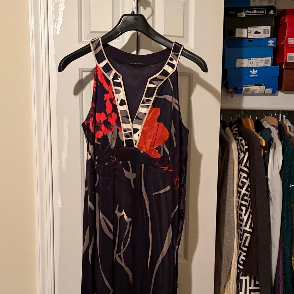 Elie Tahari Black and Red Floral Maxi Dress